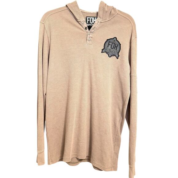 Fox MCMLXXIV Mens Med Hooded Henley Long Sleeve Grunge Y2K Skater Logo Racer - Picture 1 of 10